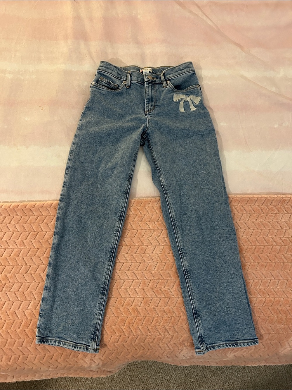 Crewcuts Girls Light Blue Denim Jeans with Bow Accent (front + back)